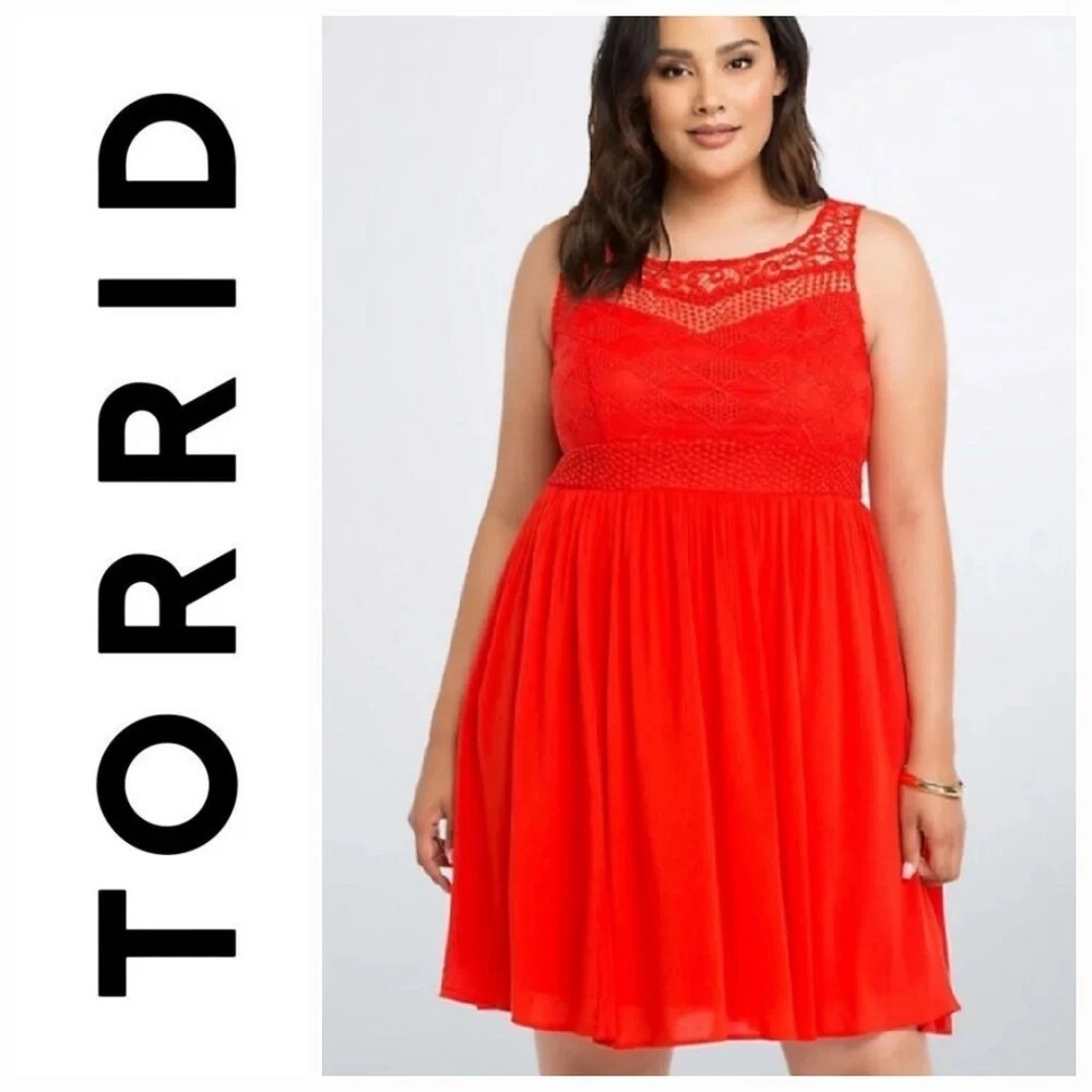 NWT Torrid  Red Crochet Gauze Tank Skater Dress Lace Overlay Boho Plus Size 18